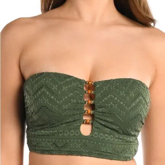 La Blanca Saltwater Sands Olive Beaded Ladder Eyelet Bikini Set Sz XL - Picture 2 of 9